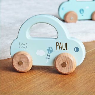 Holz-Spielzeugauto blau mit Name