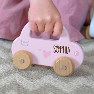 Holz-Spielzeugauto rosa mit Name