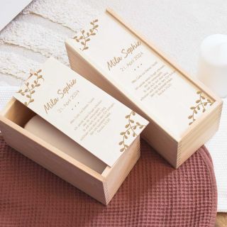 Personalisierte Kerzenbox Zweige für Taufkerze aus Holz