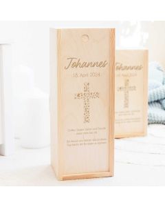 Personalisierte Kerzenbox Kreuz für Taufkerze aus Holz